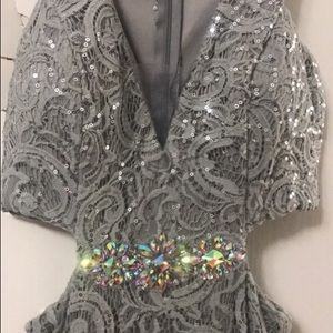 Grey lace formal dress